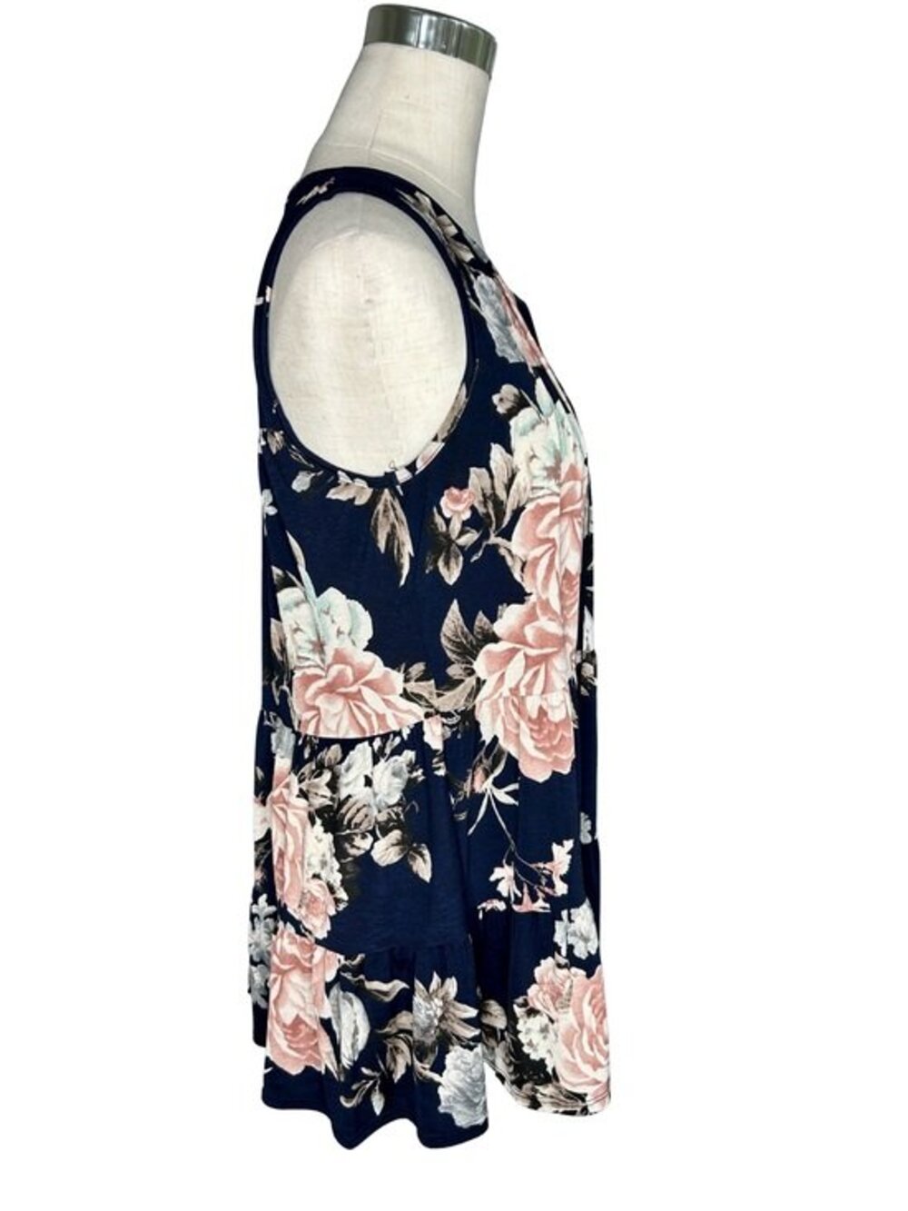 Floral Print Sleeveless Tunic Top Navy Size M — Like New - Picture 4 of 6